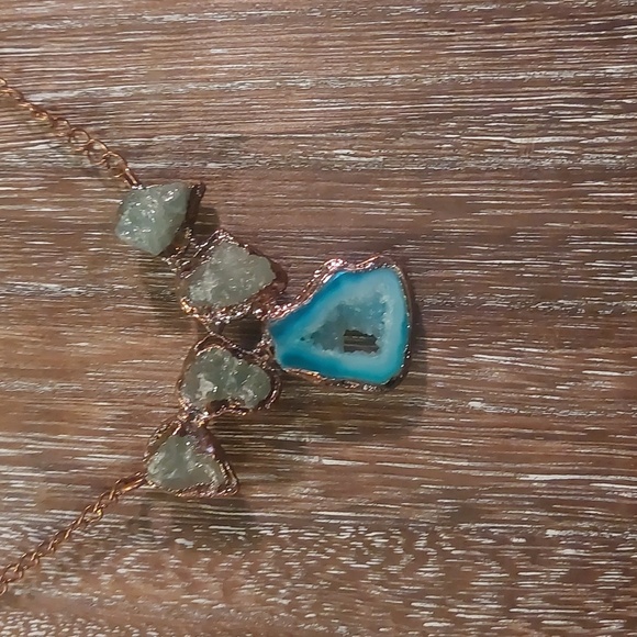 Solar Agate Druzy and Prenhite Copper Electroform Necklace - Picture 2 of 6